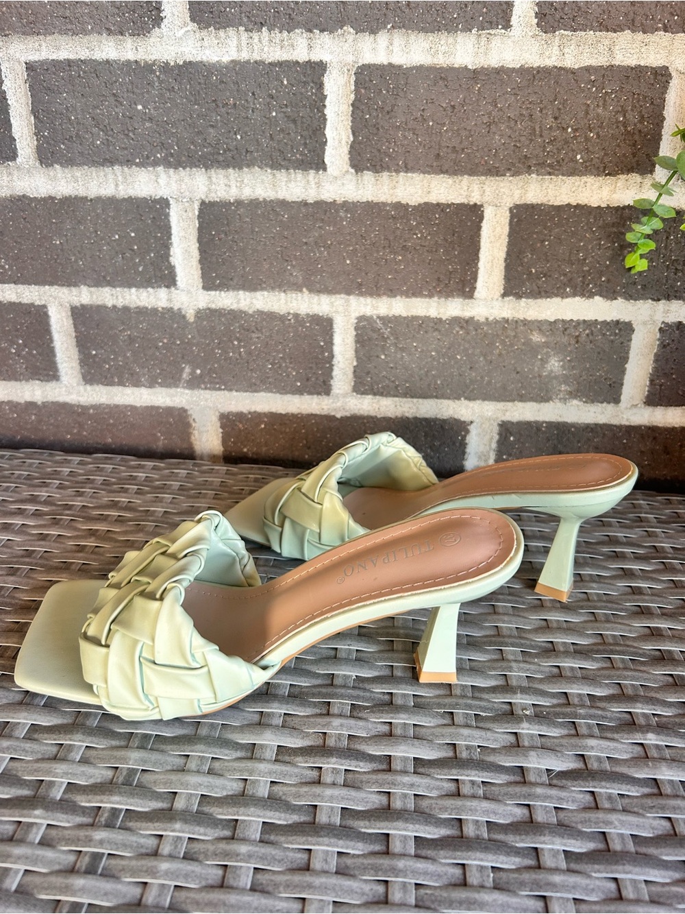 Women’s  Woven Square-Toe Slide Heels in Light Mint - Size 6.5